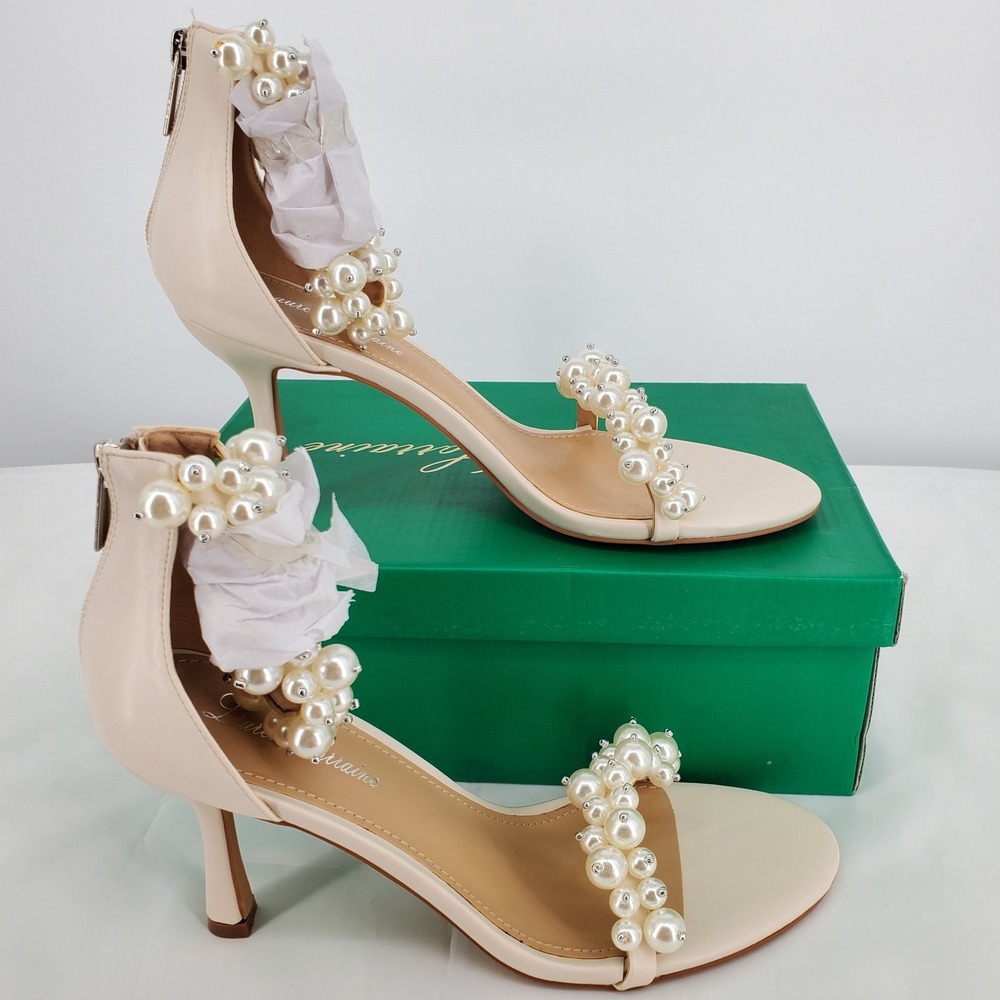 Lauren Lorraine Womens 11 Fiesta Ivory Pearl Open Toe Formal Dress Prom Heels